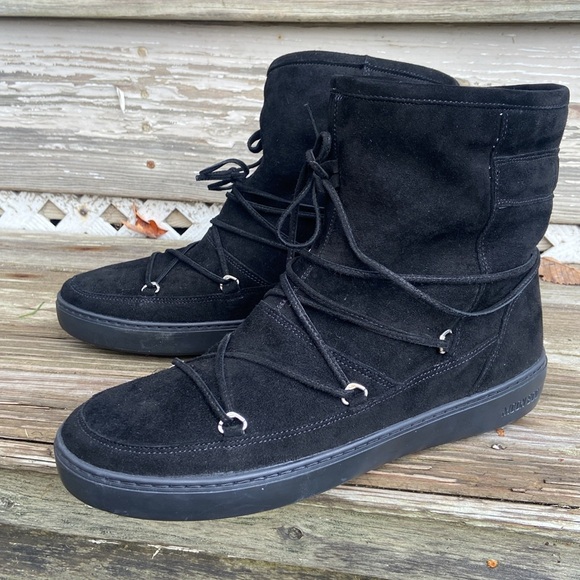 NWOB Tecnica Moon Boot Pulse Mid Black Nubuck Leather Snow Boots Women's Size 10 - Picture 15 of 15